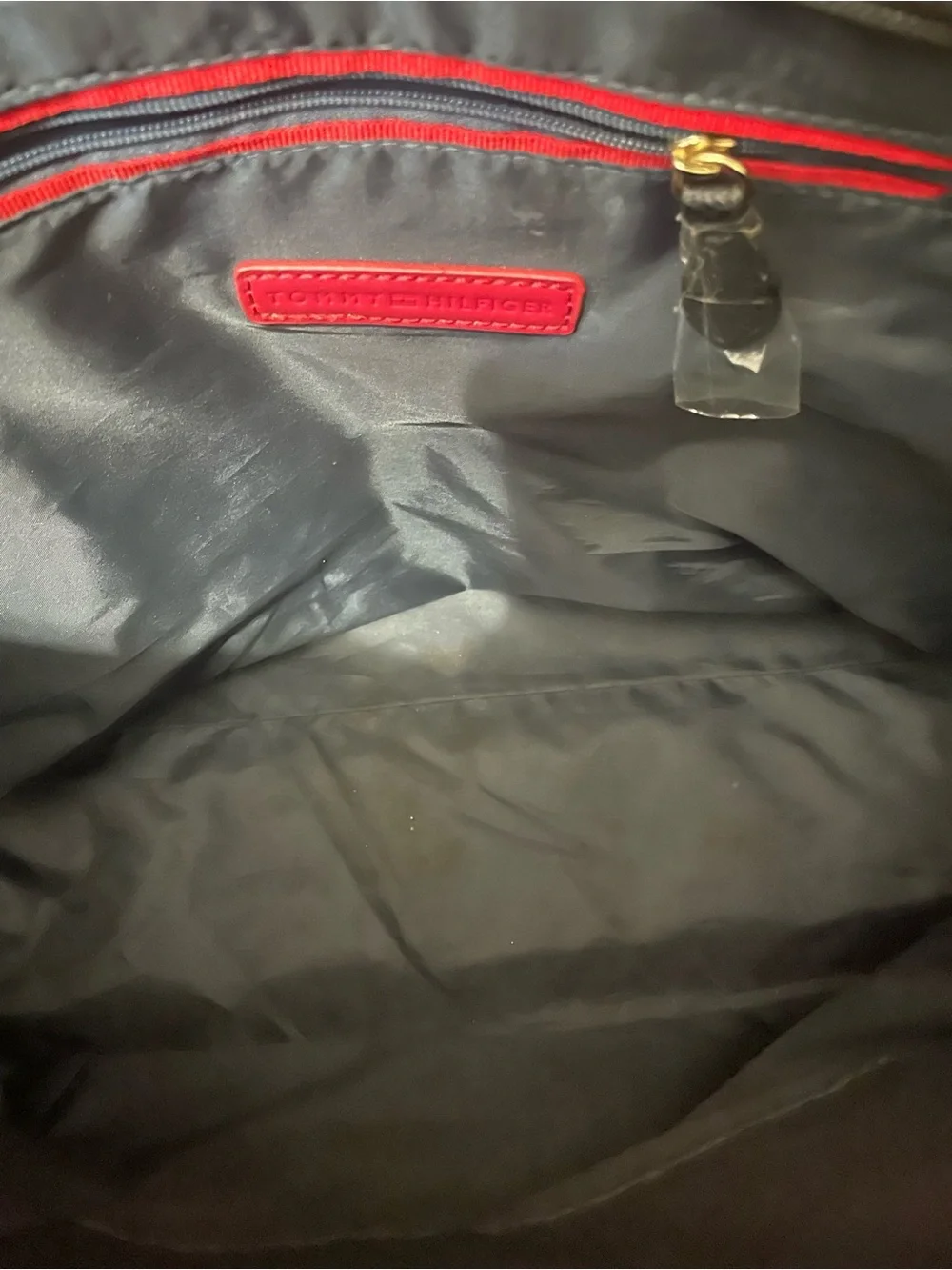 Tommy Hilfiger Black and White Striped Tote with Front Pocket